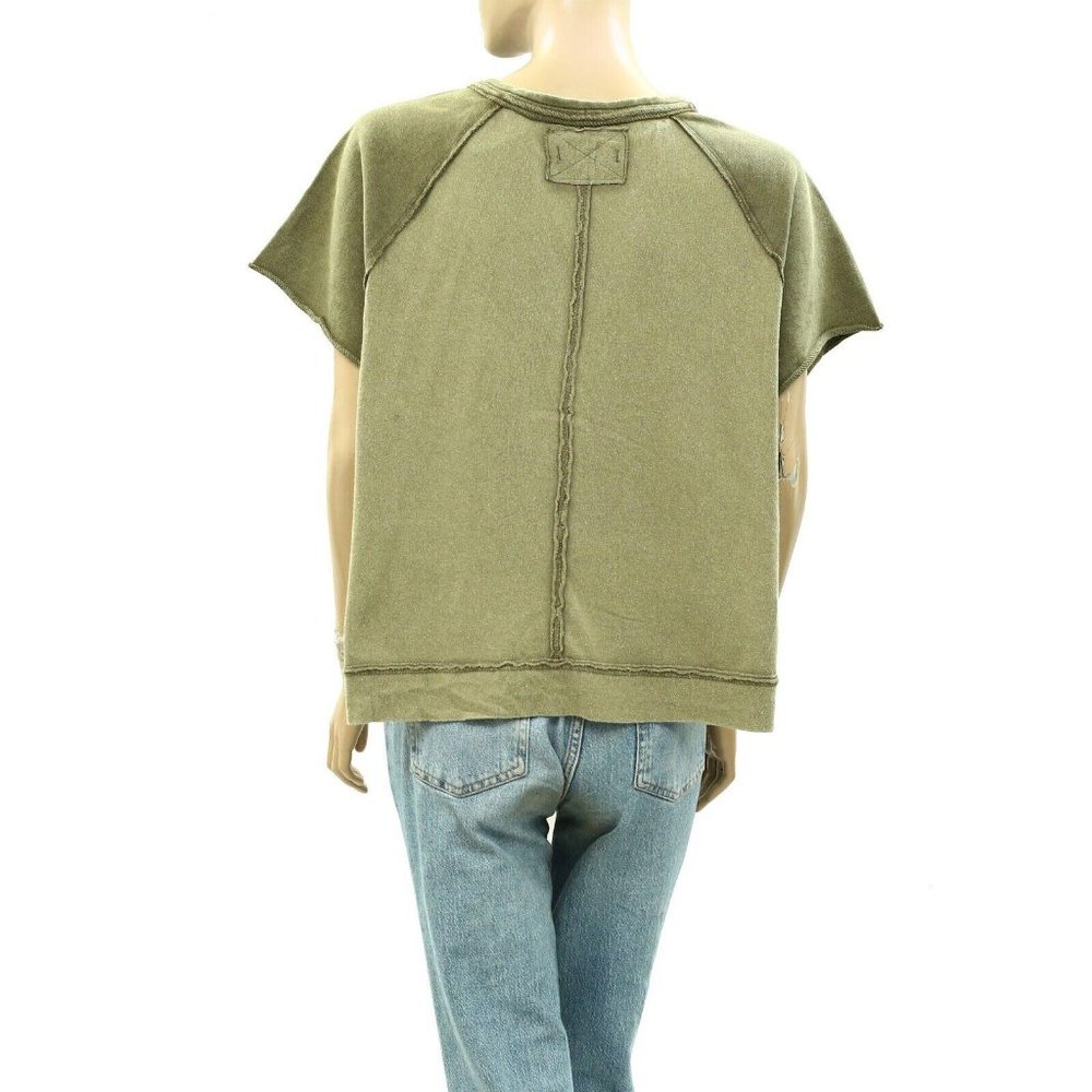 Free People We The Free Eyes Closed Henley Cropped Top Cotton Slouchy M - Picture 6 of 8